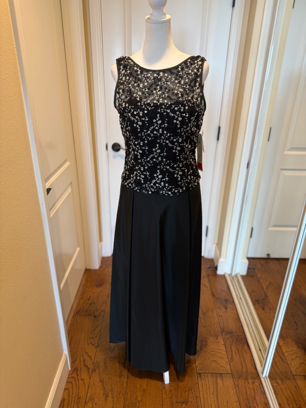 Black Sleeveless Maxi Dress with Embellished Sheer Bodice